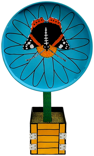 BLOOMTABLE – LIGHT BLUE ASTER – VANESSA ATALANTA BUTTERFLY by Frank Willems, Sculpture for Sale on Select