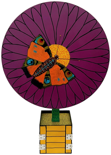 BLOOMTABLE – PURPLE ASTER – PEACOCK BUTTERFLY by Frank Willems, Sculpture for Sale on Select