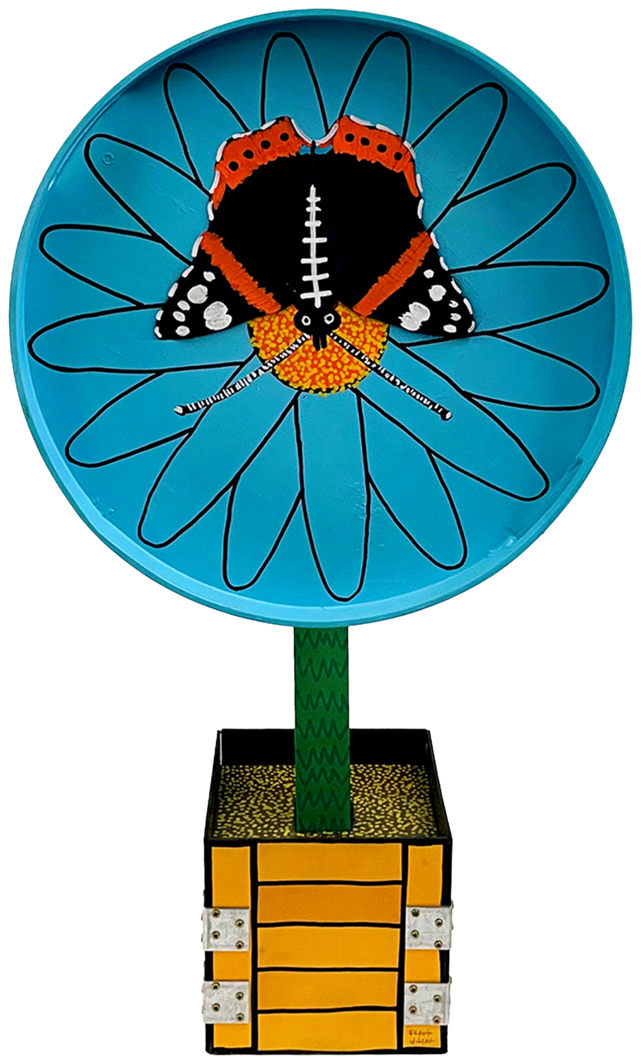 BLOOMTABLE – LIGHT BLUE ASTER – VANESSA ATALANTA BUTTERFLY Frank Willems Sculpture for sale