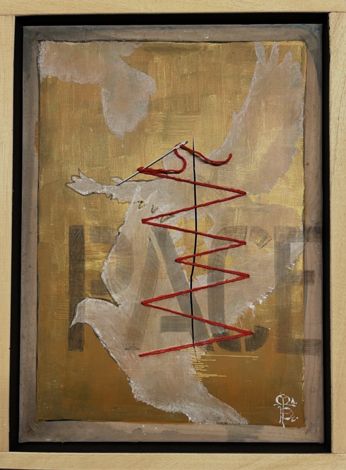 PACE - Smalto all’acqua su telaio da serigrafia riciclato, ago e filo. MARINA MABE BERTAGNIN Sculpture for sale