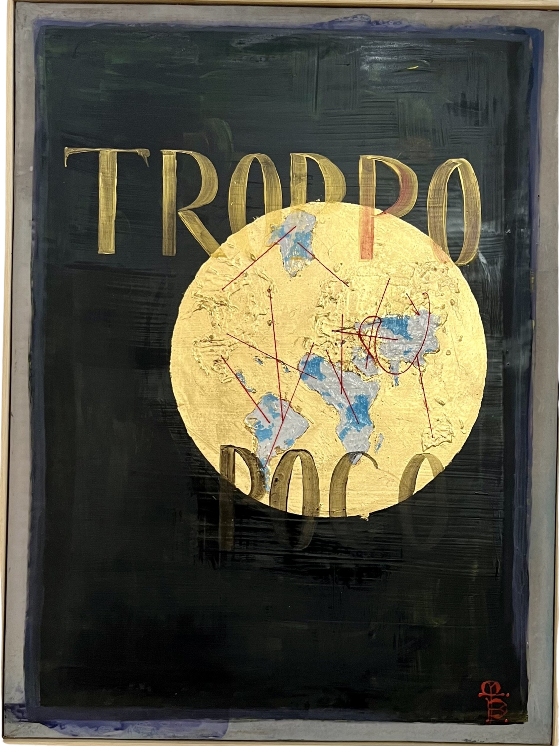 TROPPO POCO -Smalto all’acqua su telaio da serigrafia riciclato, Foglia d'oro 23 KT., ago e filo. MARINA MABE BERTAGNIN Sculpture for sale