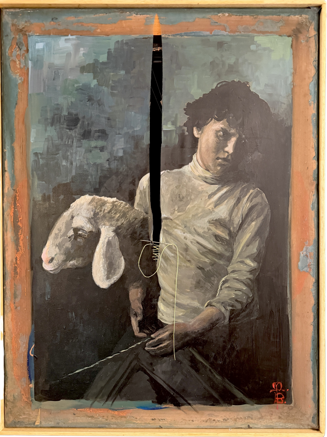 "AGNELLI" Smalto all’acqua su telaio da serigrafia riciclato, ago e filo. MARINA MABE BERTAGNIN Sculpture for sale