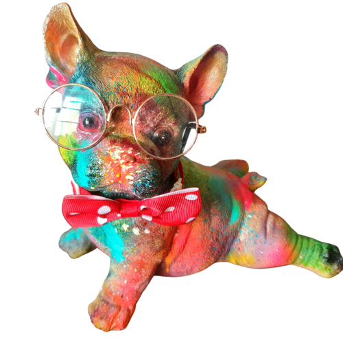 Luxury dog français bebe with a glasses and collar. Street art. by Karibou, Sculpture for Sale on Select
