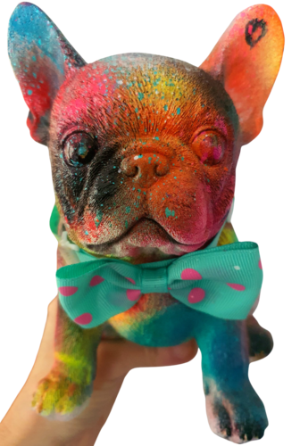 Luxury bulldog français with a glasses and a collar. "I love u" by Karibou, Sculpture for Sale on Select