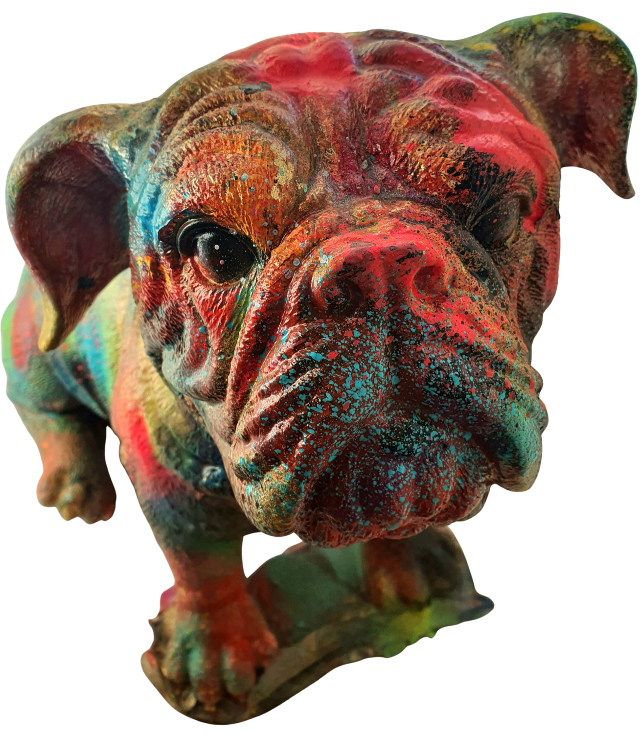 Ein Luxury dog français with a small Bulldog on the collarr, glasses and a bow tie. Street art. Hund. Karibou Sculpture for sale