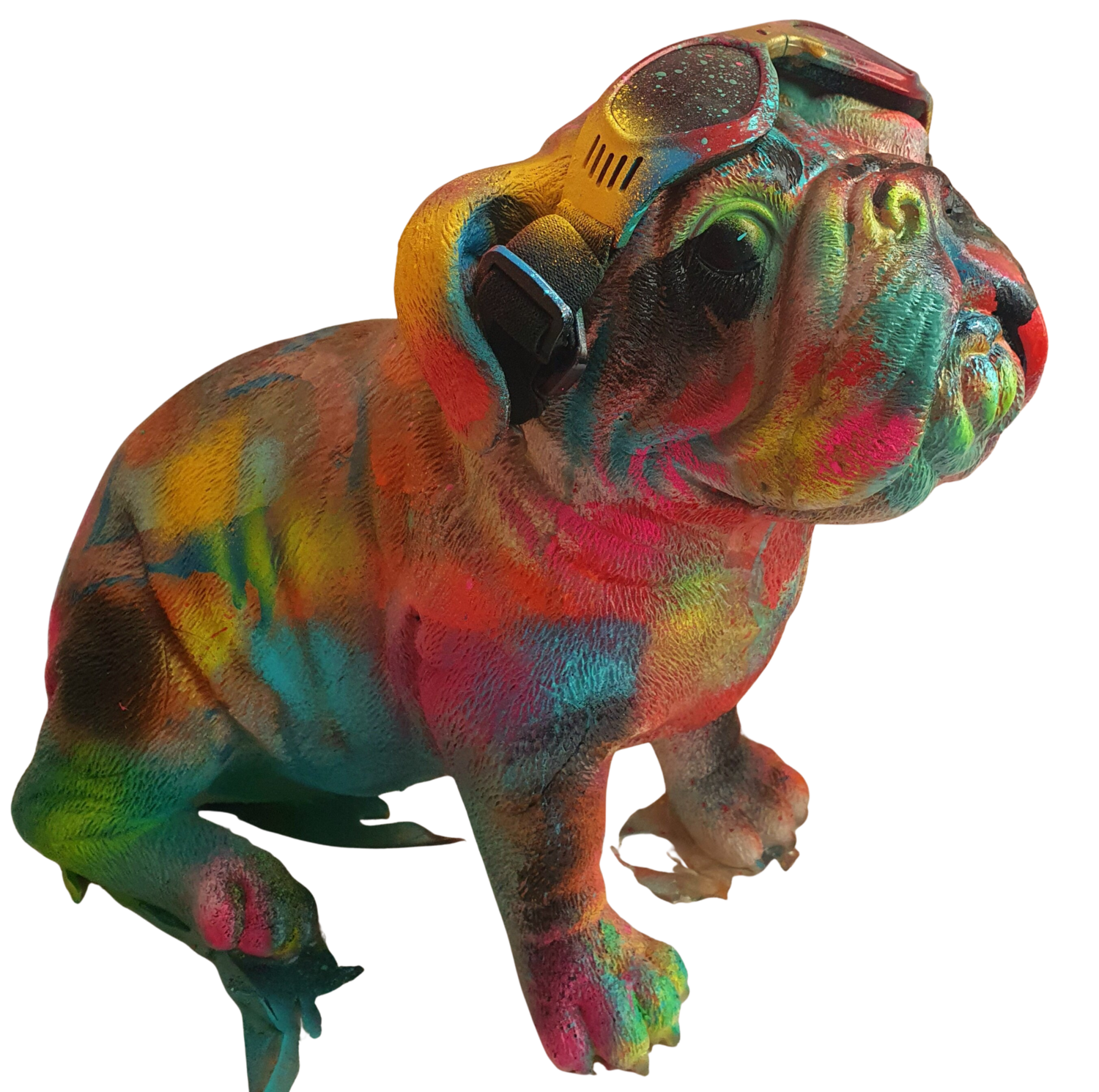 Ein Luxury dog français with glassesand a collar. Street art. Hund Karibou Sculpture for sale