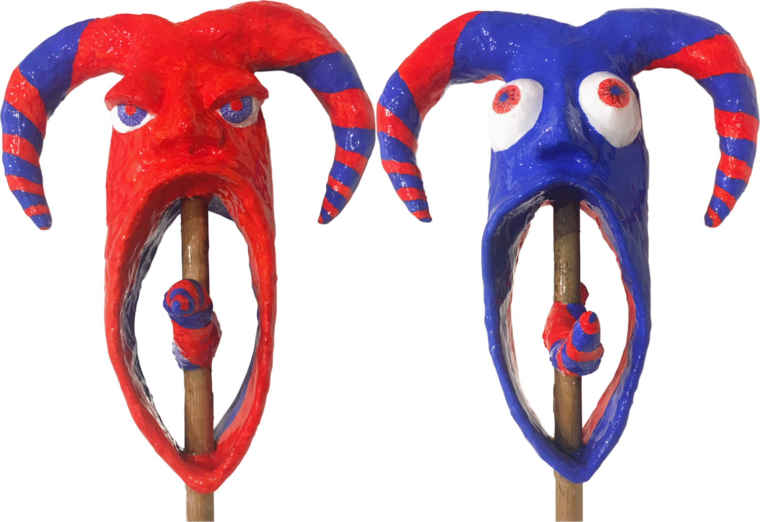 DOUBLE FACE ON A STICK Juan Isasa Sculpture for sale
